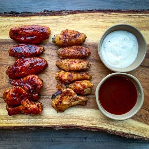 Finished chicken wings with BBQ sauce Glaze