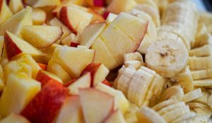 Chopped bananas and apples